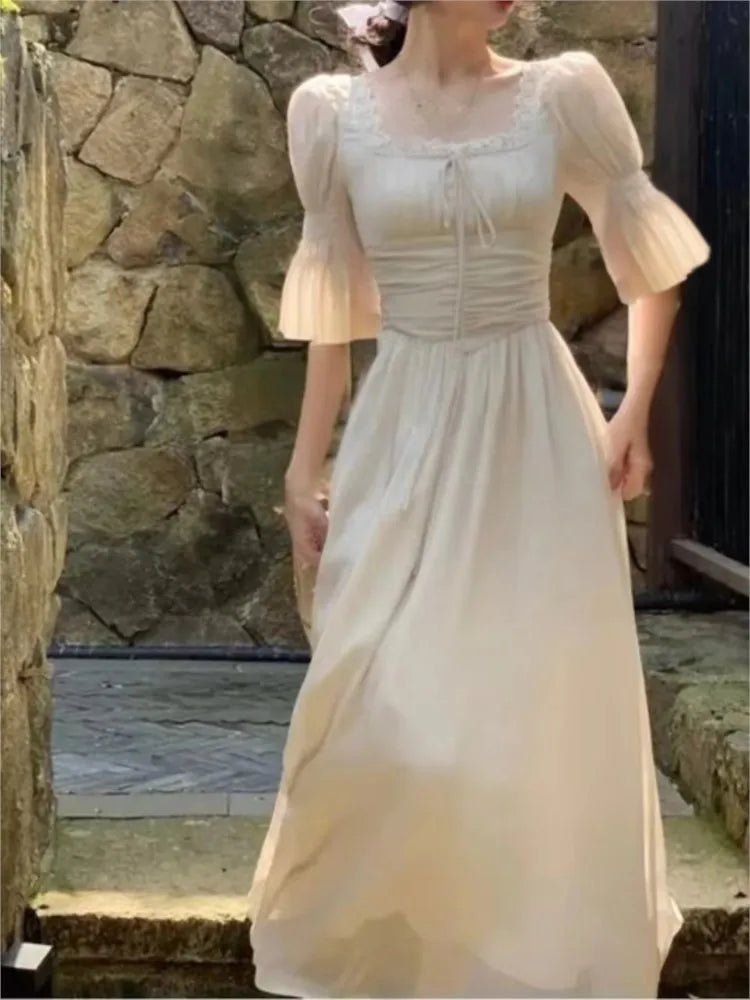 Summer Women Elegant Princess Evening Party Midi Dresses Vintage Chic Casual A-Line Prom Vestidos French Style Female Clothes
