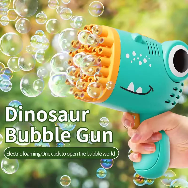 Máquina de burbujas de mano de dinosaurio de 40 agujeros, pistola de burbujas eléctrica, juguete para fiesta de boda al aire lib