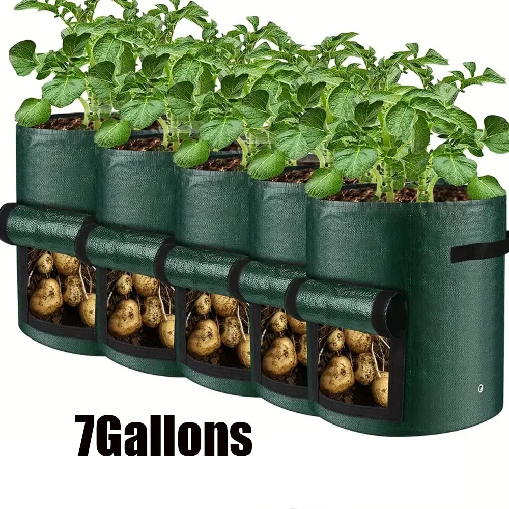 5PCs Garden Supplies Vegetable Plant Grow Bag Planting Container Bag Thicken Garden Pot DIY Potato Grow Planter PE Cloth
