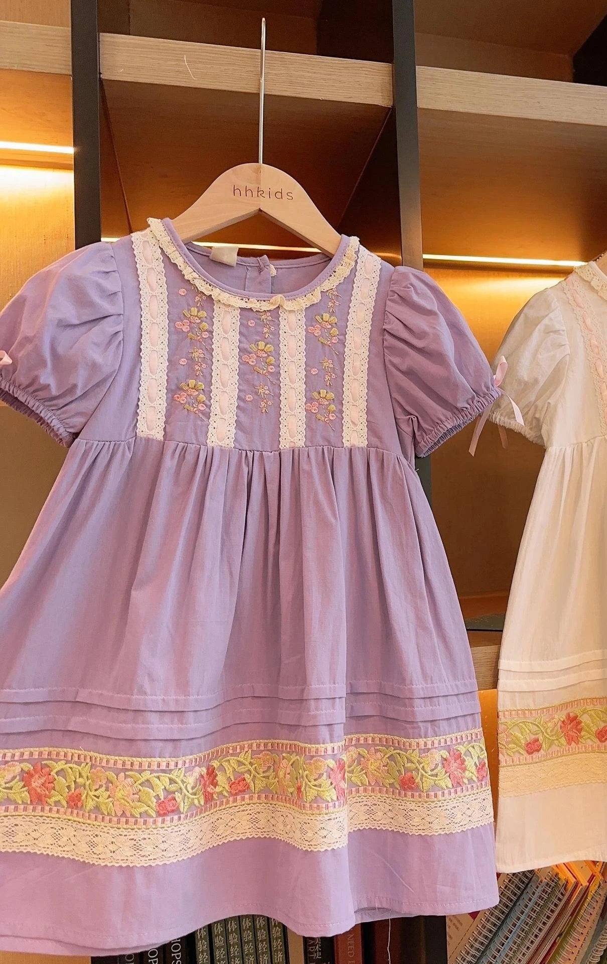 Girls Casual Dresses French Round Collar Pleated