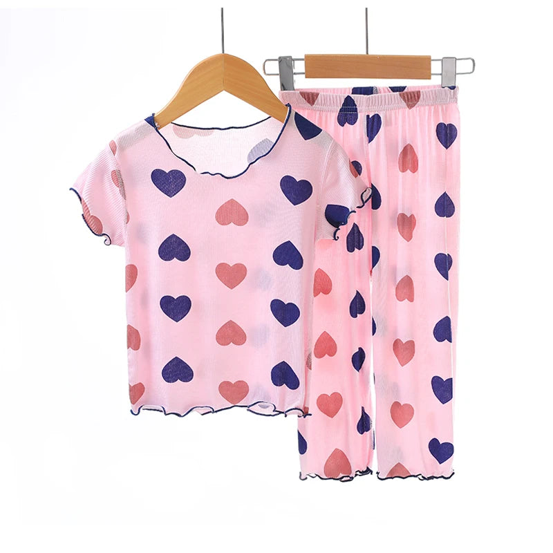 2022 Summer Children's Pajamas Sets Love Pijamas for Girls Air-conditioning Clothes Toddler Sleepwear Kids Home Clothing Sets
