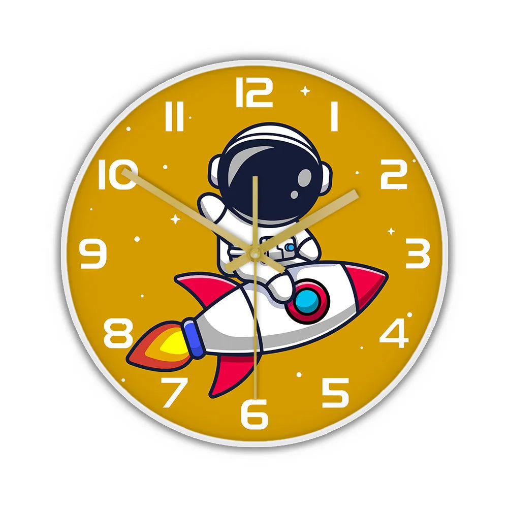 Cartoon Astronaut LED Lighting Wall Clock for Kids Room Nursery Universe Home Decor Outer Space Art Cosmonaut Neon Light Clock