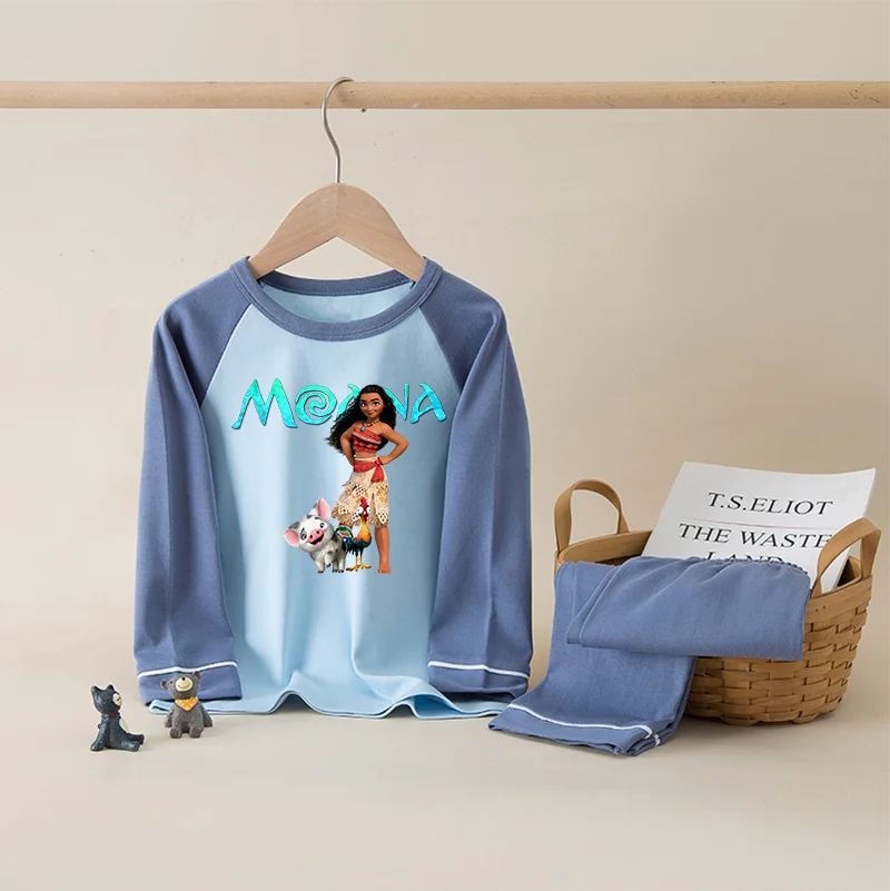 Moana 100% Cotton Kids Boys Girls Pajamas Sets Sleepwear Cartoon Long Sleeve T-Shirt Tops Pants Baby Autumn Clothes