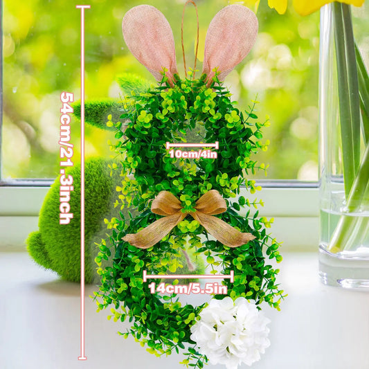2025 New Easter Bunny Wreath Hanging Decorations Artificial Plants Rabbit Wreath Front Door Window Hanging Wreath Decorations