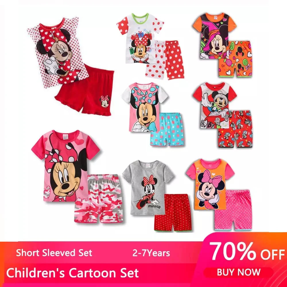 Neue Sommer Kinder Jungen Mädchen Kleidung Baby Baumwolle Prinzessin Pyjamas Sommer Kurzarm Set Cartoon Minnie Kinder Nachtwäsche