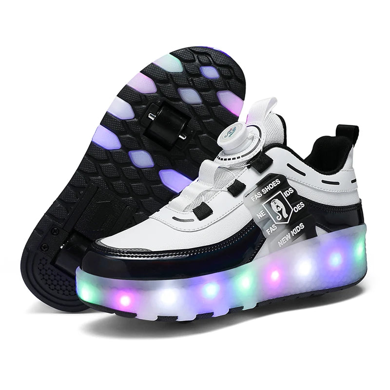 2 Wheels Dual-use Luminous Led Light USB Charging Roller Skates Sneakers For Girls Boys Students Outdoor Wheeled Sports Shoes