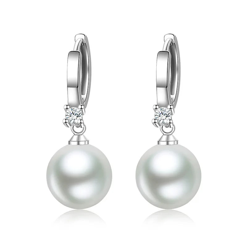 LByzHan 925 Sterling Silver Long Pearl CZ Dangle Earrings For Women Engagement Wedding Graceful Accessories Fashion Earring Gift