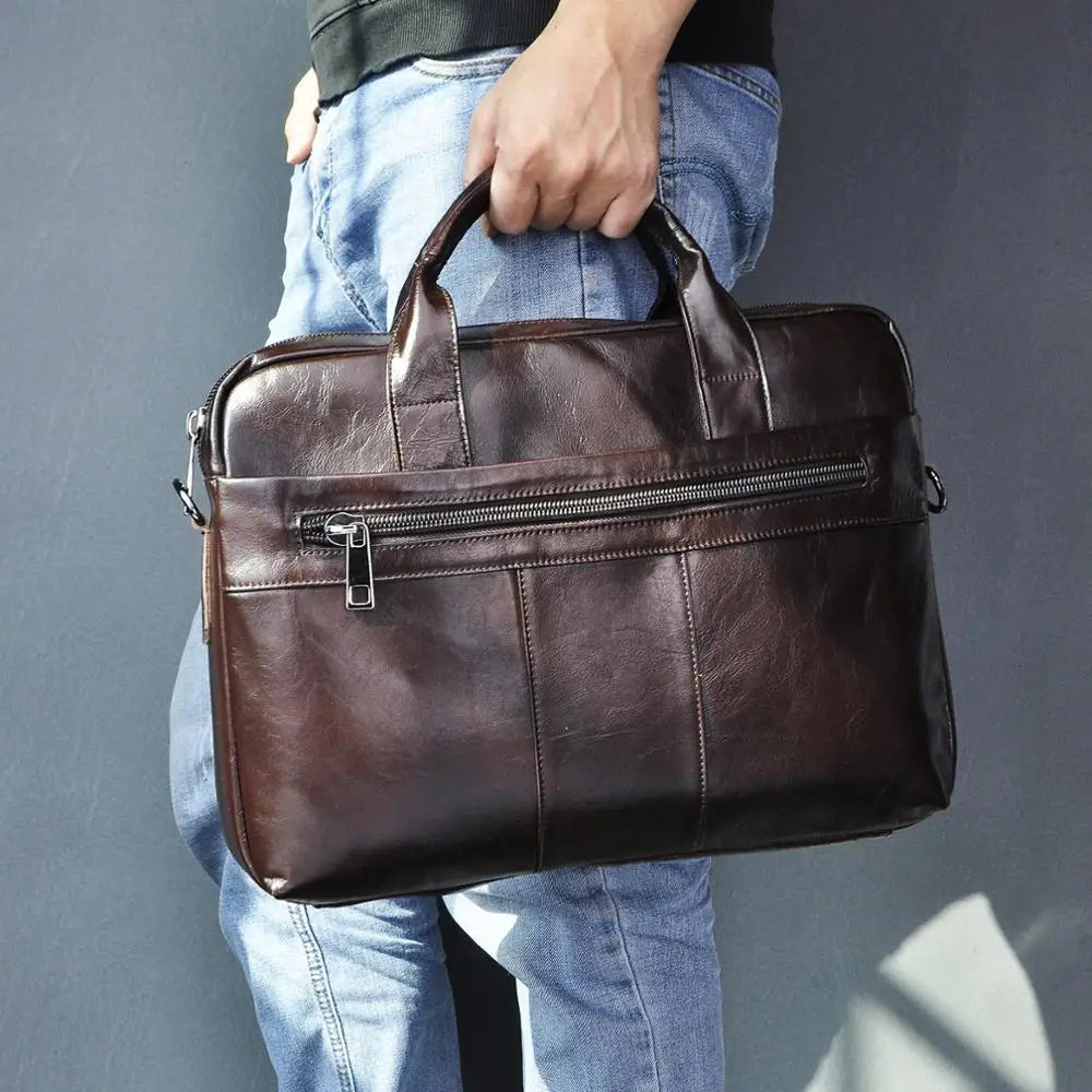 Oil Waxy Leather Coffee Design Business Briefcase 15" Laptop Document Case Fashion Attache Messenger Bag Tote Portfolio 9022-b