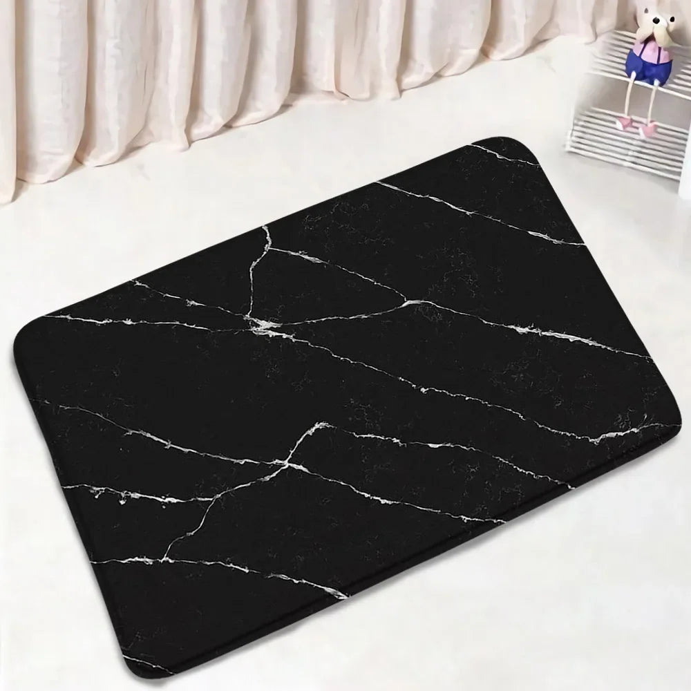 Black Marble Shower Curtain Set White Lines Cracked Pattern Modern Geometric Bathroom Decor Non-slip Rug Bath Mats Toilet Cover home improvement