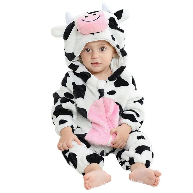 MICHLEY Halloween Baby Strampler Winterkleidung Flanell Kapuzen Bodys Pyjamas Tiere Overall Jumpsuit für Mädchen Jungen Kinder