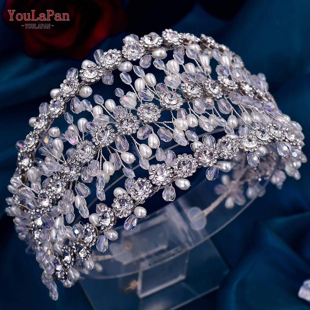 YouLaPan Rhinestone Bridal Headband Wedding Hair Accessories Party Banquet Headwear Tiaras and Crowns for Women Headdress HP454