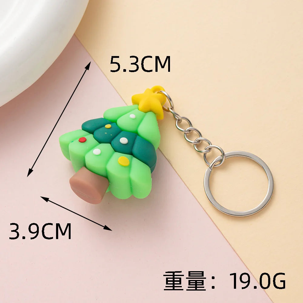 Christmas Keychain Cartoon Cute Doll Pendant Santa Claus Snowman Tree Keyring for Men Women Party Decoration Souvenir