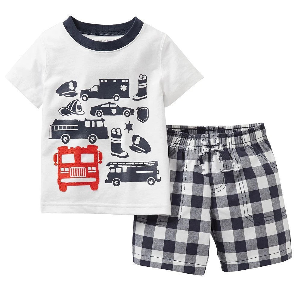Neue Sommer Kinder Pyjamas Kinder Nachtwäsche Baby Set Jungen Mädchen Autos kurzarm Pijamas Baumwolle Nachtwäsche Kleidung Pyjamas Sets