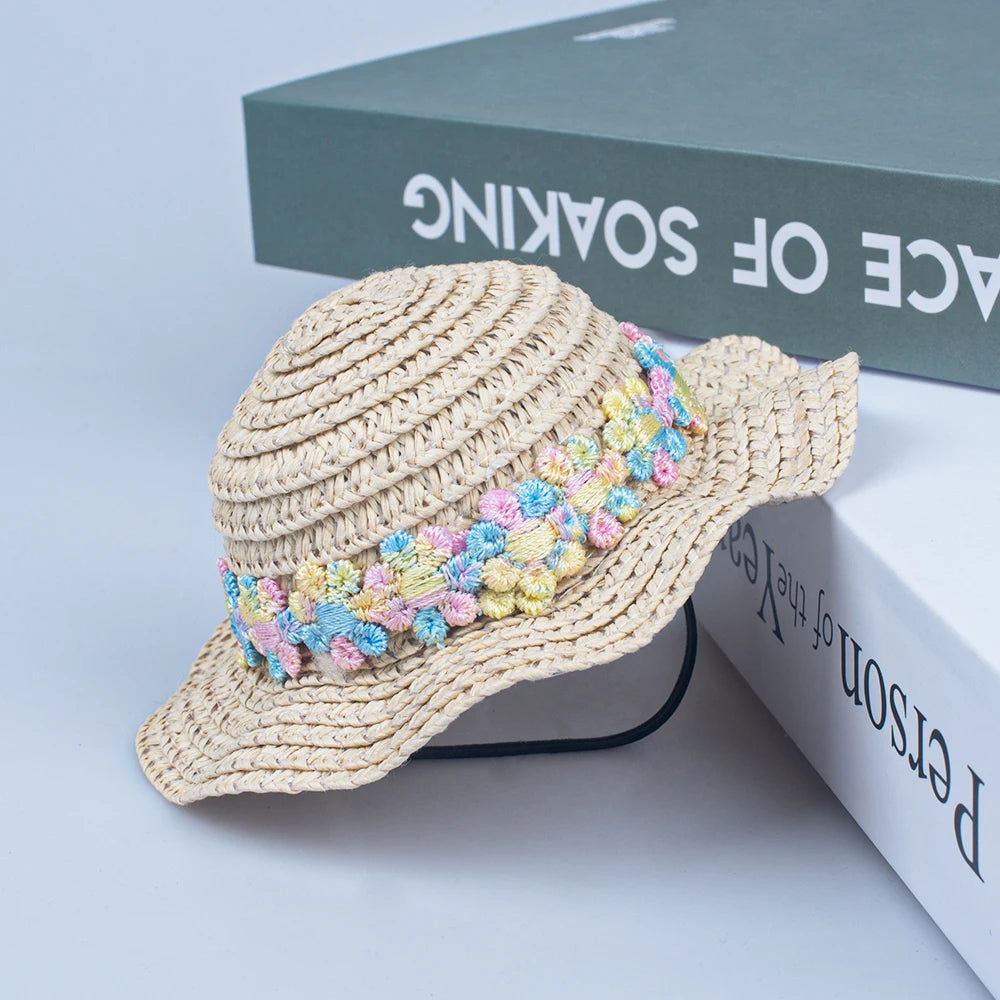 Pets Straw Hat Handcrafted Adjustable Bowknot Summer Spring Cats Dogs Pets Cap Daily Decor Sunhat