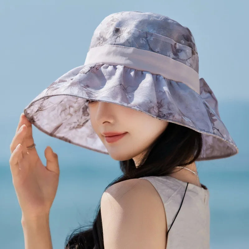 Women's Summer Hat Flower Bucket Hat Sunshade Beach Sunhat Korean style Elegant Breathable Sun Hat Foldable New