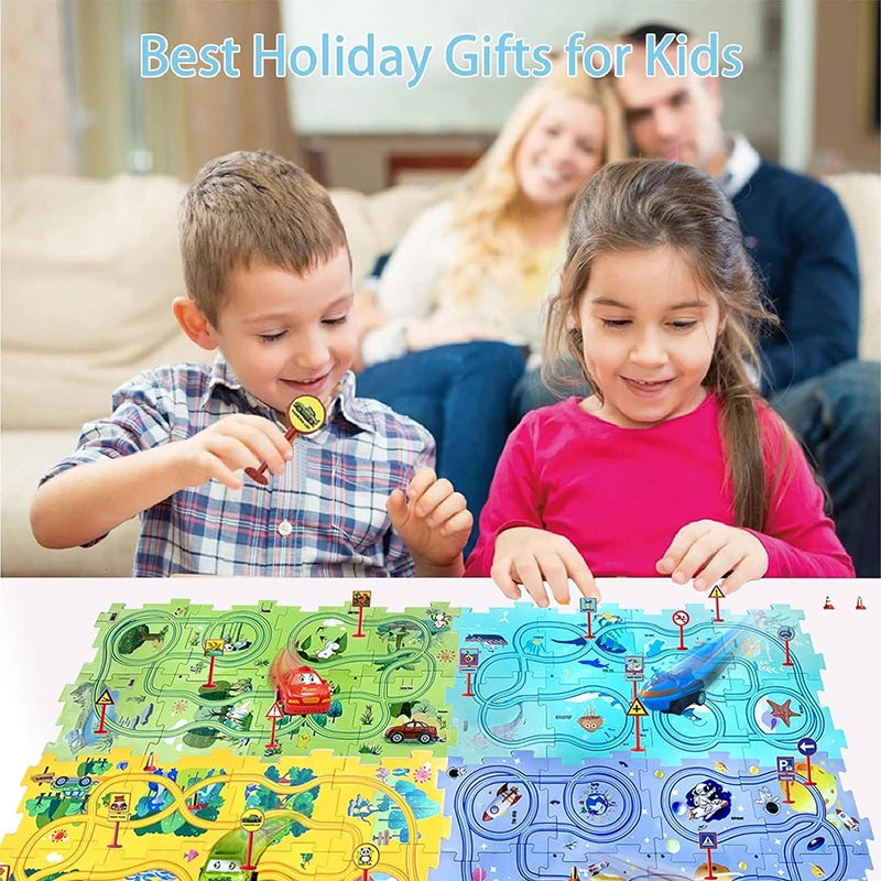 Puzzel Toy Set Rail Car DIY Assemble Jigsaw Flexible Railway Track Parent-child Interaction Toy Electric Car Puzzle Toys Gifts