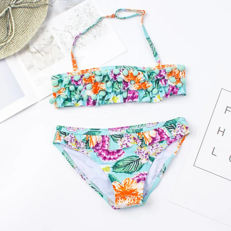 CHEAP Teen Kids Girls Swimwear Swimsuit Children Print Bandage Bikini 2024 Wholesale Brand Baby Girl Biquini Swimming Suit