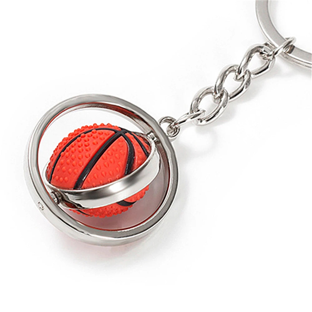 Rotating Mini Ball Keychain Basketball Football Golf Rugby Baseball Sport Key Ring Pendant Car Bag Metal Ball Ornament Boys Gift