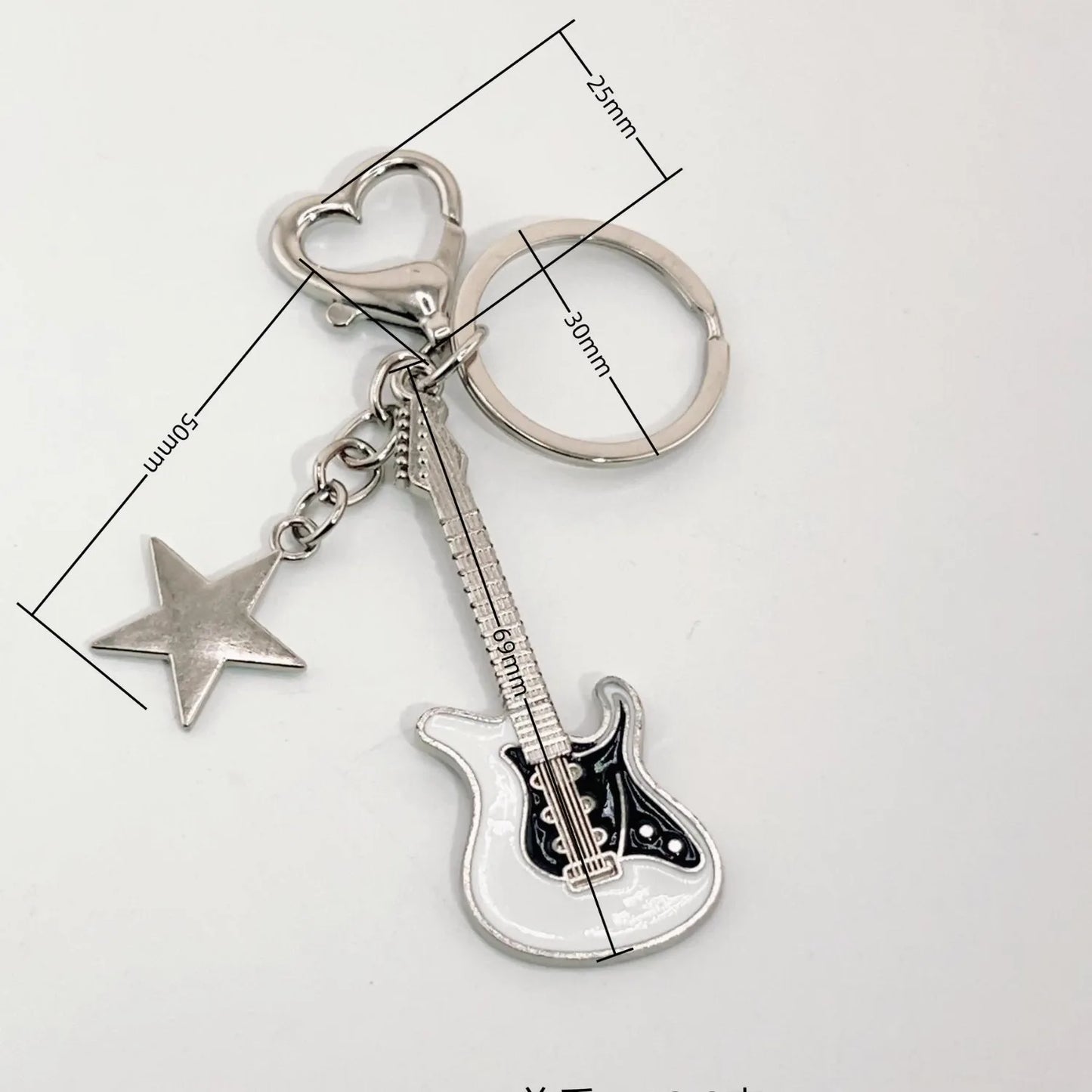 Y2k Guitar Love Heart Key Chain for Men Women Star Sweet Keychain Cool Trendy Fashion Pendant Rock Punk Vintage Accessories Gift