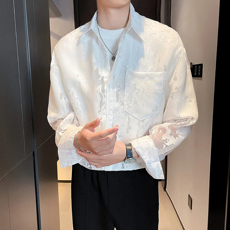 Loose Long-sleeved Shirt, Men's Single-breasted Square Collar Shirts Fashion Casual Blouse - mon