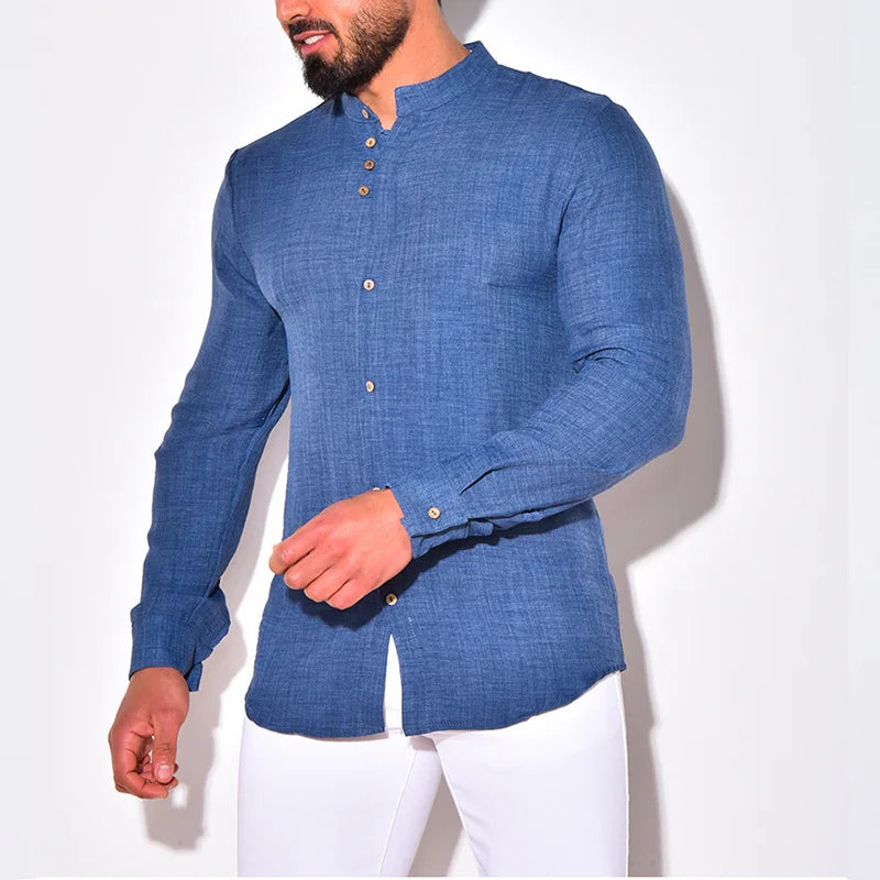 New Spring Summer Regular Fit Men's Shirts Cotton Linen Casual Top Blouse Long Sleeve Men Clothing