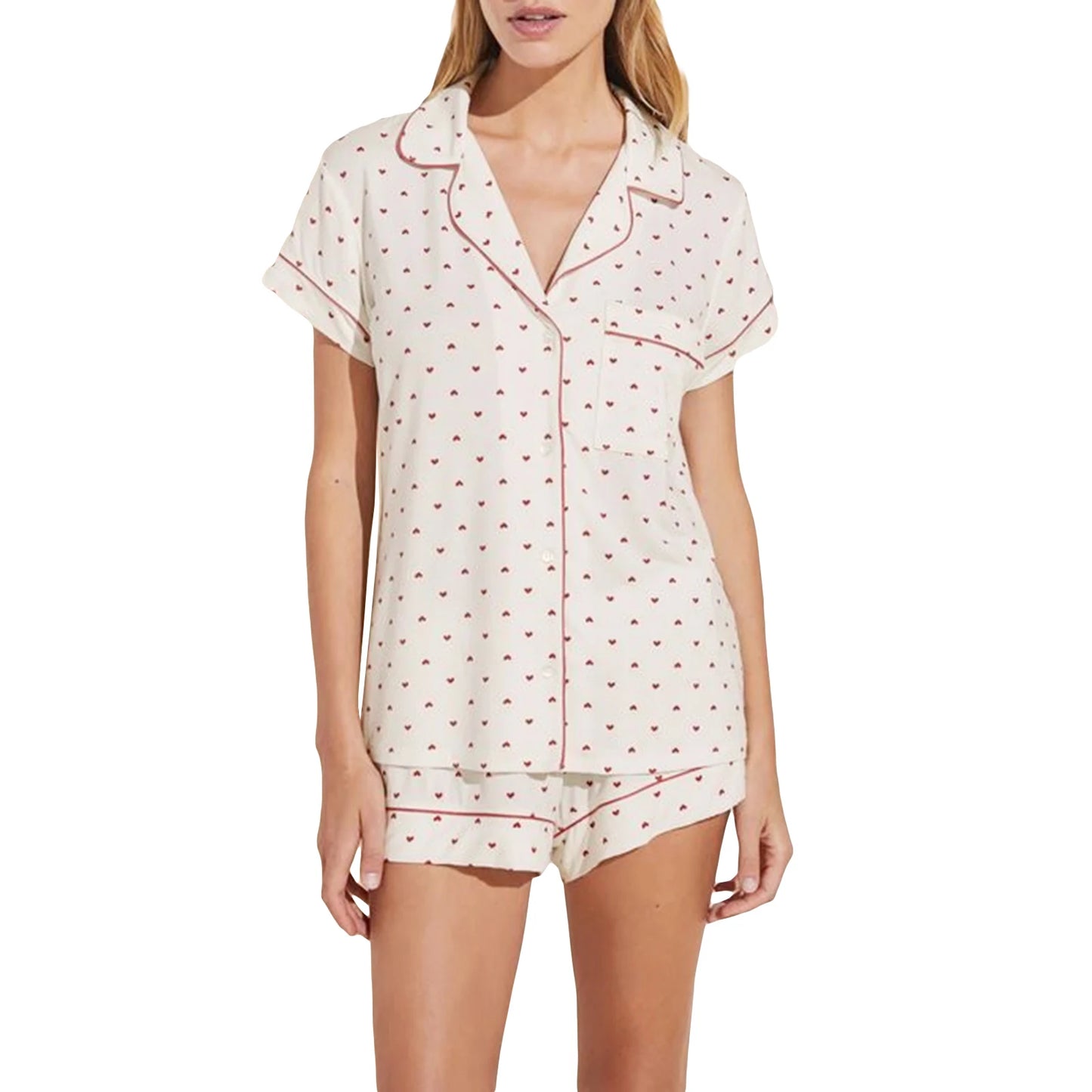 Women Pajamas Set 2 Pieces Loungewear Suits Heart Print Short Sleeve Loose Shirts Tops and Shorts Sleepwear Outfits