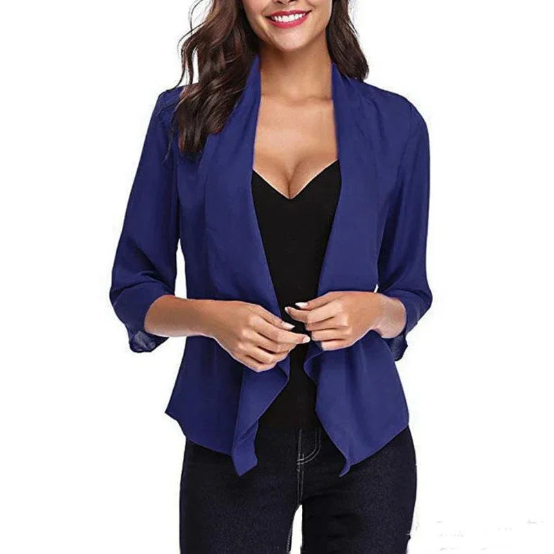 Fashion Irregular Shawl Shirts Office Lady Elegant Slim 3/4 Sleeve Chiffon Cardigan Solid Blusa 2025 Summer Women Clothes Korean