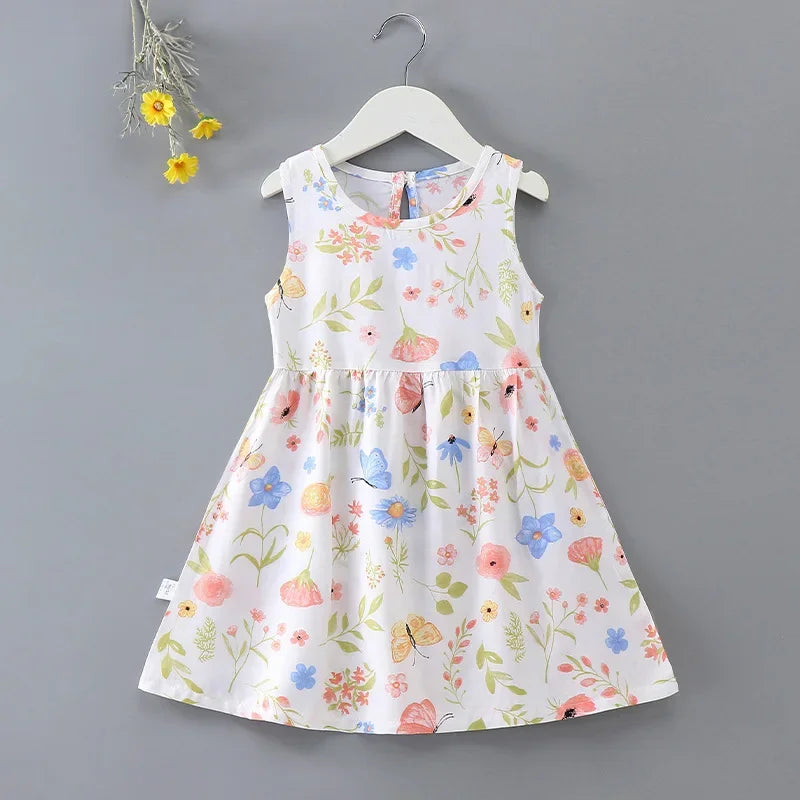 Girls Summer Dress Sleeveless Cute Print