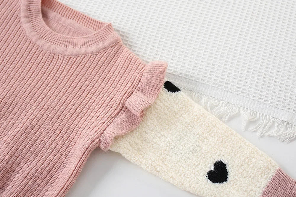 Children's Clothing Sets Love Lace Knit Top + Wide-leg Pants 2pcs Sets Knit Sweater Kids Winter Clothes Baby Girl Outfit Set