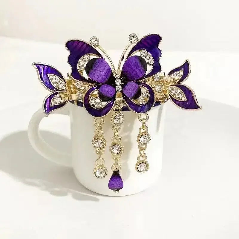 Fashion Zircon Butterfly Tassel Hairpin Accessories for Women Retro Ethnic Style Small Crab Clip Headwear Hair Clips for Girls