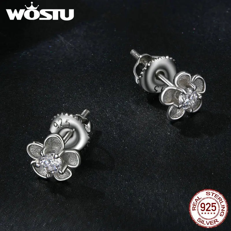 WOSTU 925 Sterling Silver 0.1 CT moissanite Sakura blossoms Flower Stud earrings Pearl Drop earrings Moissanite Wedding jewelry