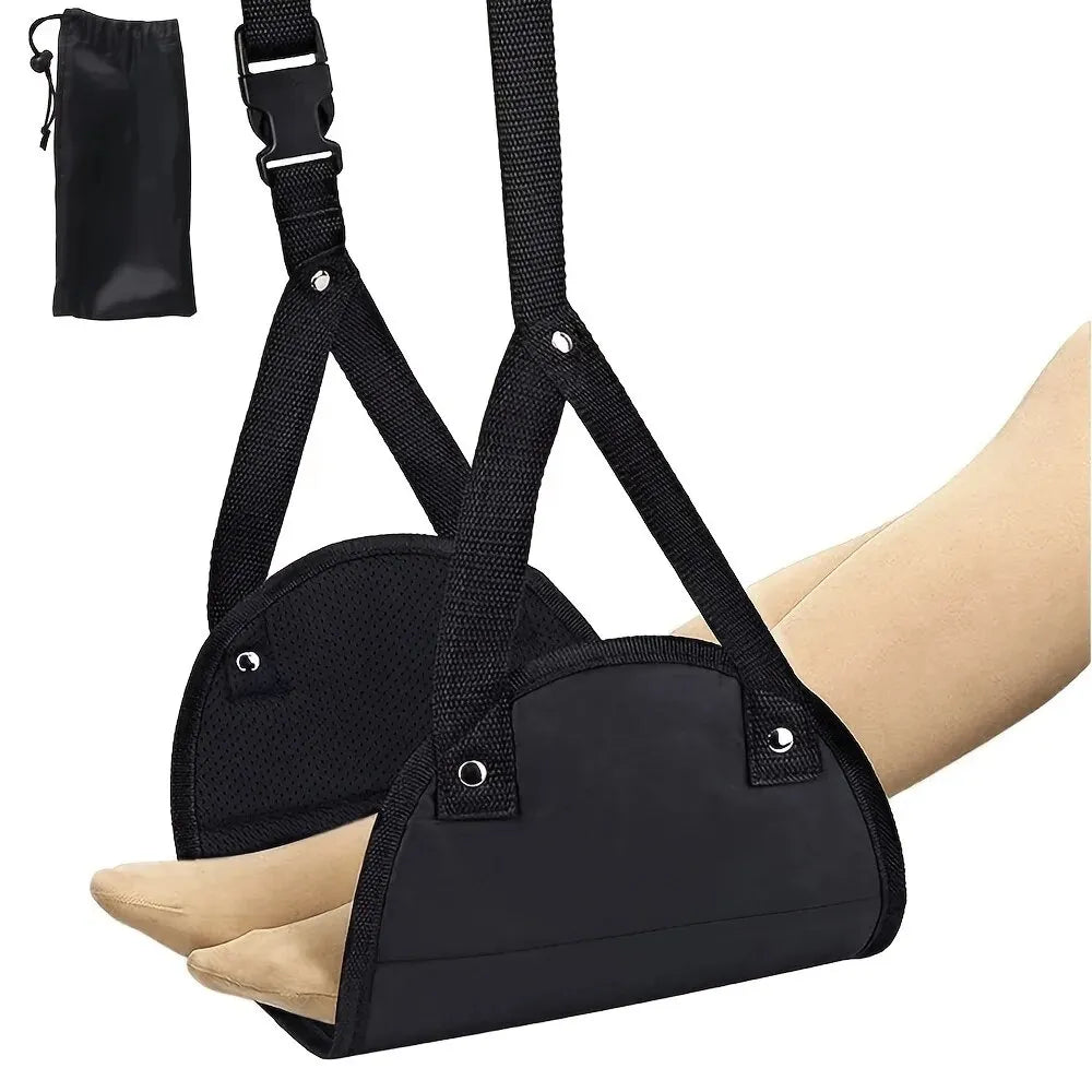 Portable Airplane Footrest - Adjustable Strap, Lightweight Hammock Leg Rest for Travel !!!