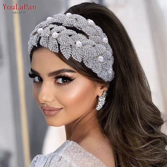TOPQUEEN Wedding Headband Leaf Bridal Headpiece Woman Hair Accessories Jewelry Handmade Bride Headdress Pageant Tiara HP411