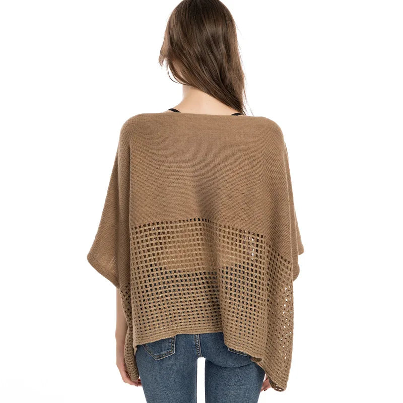 Women Spring Autumn Shawl Lady Knit T-shirt Hollow Out Wrap Solid Color Pullover Loose Sweater Fall Poncho Wholesale Drop Ship