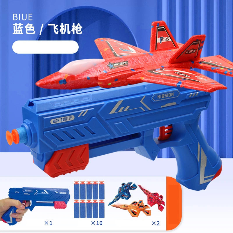 7,4 Zoll F-35 Flugzeugwerfer aus Schaumstoff, Spielzeug-Katapultflugzeug mit weicher Kugelpistole für Kinder, Outdoor-Flugzeuge, Flugspielzeug, Geburtstagsgeschenke