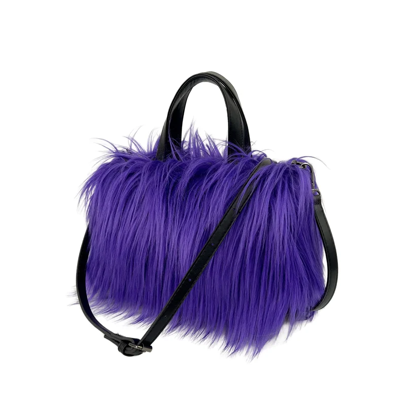 Designer Fluffy Plush Shoulder Bag Warm Faux Mongolian Fur HandBags for Women Brands Large Hobo  Shopper Heart Shaped Purses
