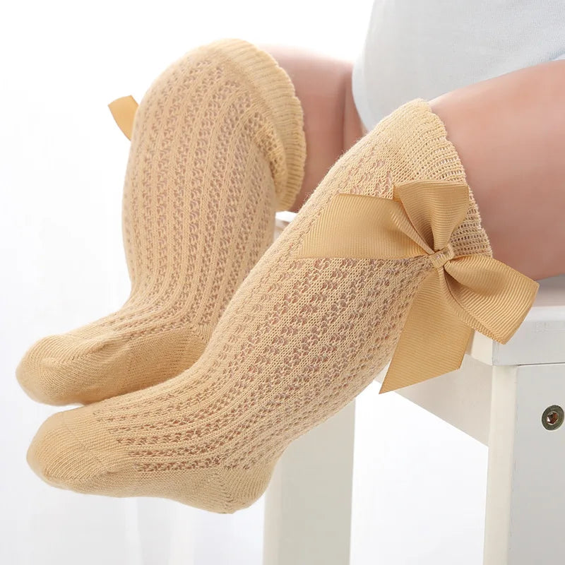 Summer Baby Socks Thin Mesh Mosquito Proof Midtube Socks Large Bow Knee-high Loose Baby Stuff Clothing Accessories Newborn