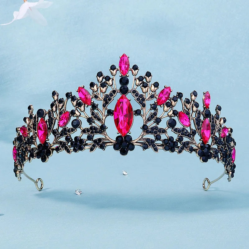 Elegant Rhinestone Bridal Crown Hair Jewelry Pink Crystal Crown Diadem Hair Accessories Headpieces Head Jewelry Wedding Tiara