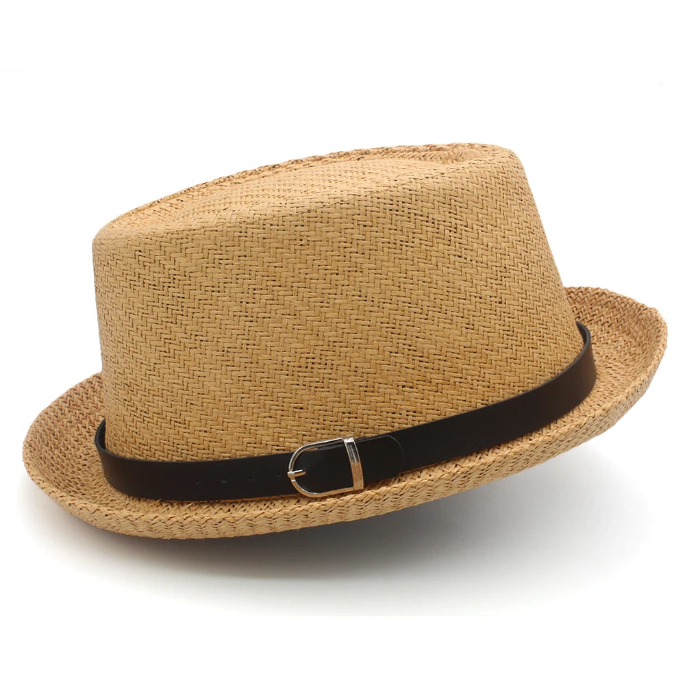 Men Women Straw Pork Pie Hats Summer Sunhat Boater Caps Sailor Sombrero Beach Fedora Trilby Outdoor Travel US Size 7 1/4 UK L