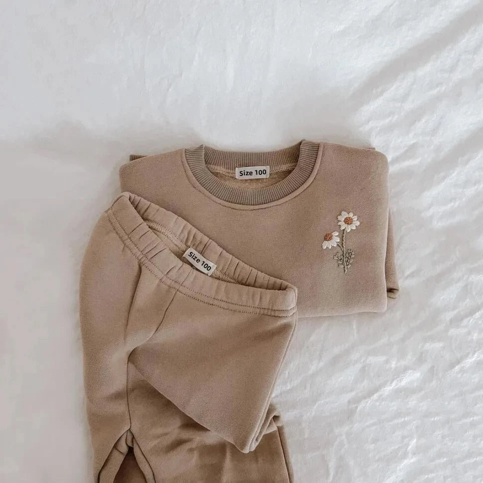 2Pcs Spring Winter Baby Girl Boy Clothes Set Embroidery Thicken Fleece Warm Sweatshirt Pant Boy Tracksuit Toddler Clothes Outfit