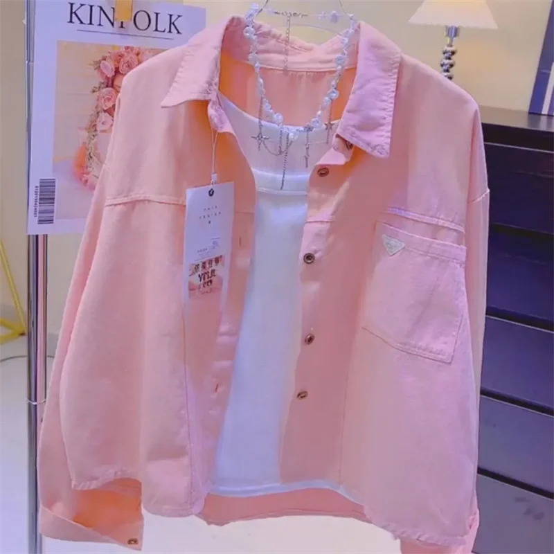 Spring and Autumn Petite Candy Colored Short Denim Jacket 2024 New Loose and Versatile Casual Jacket Top Trend Women