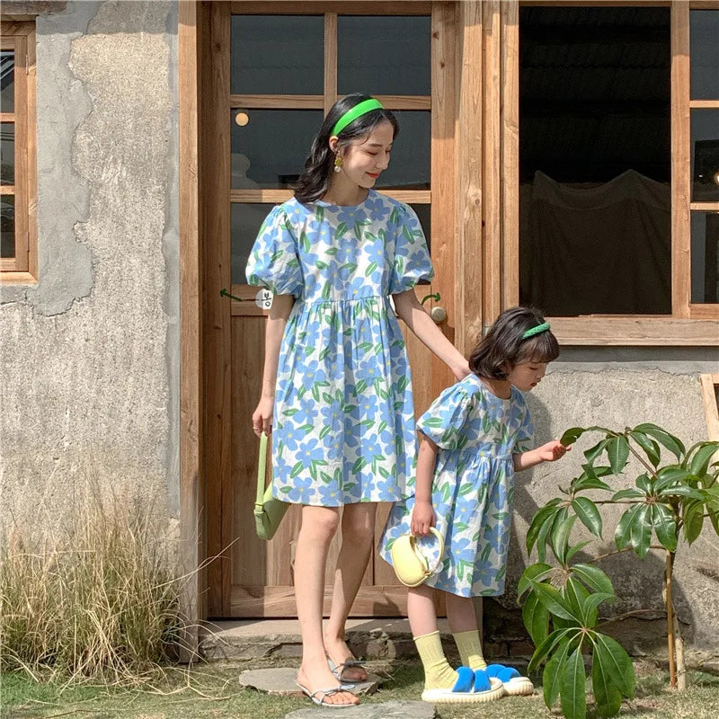 Mother Daughter Equal Dresses Women Girl Summer Clothes 2022 Mommy And Me Clothing Parent-Child Matching Floral Pattern Dress