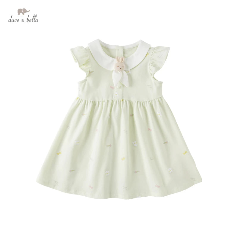 Dave Bella Summer Baby Girls Cute Rabbit Bow Floral Dress Fashion Party Dress Kids Girl Infant Lolita Clothes DB2235514