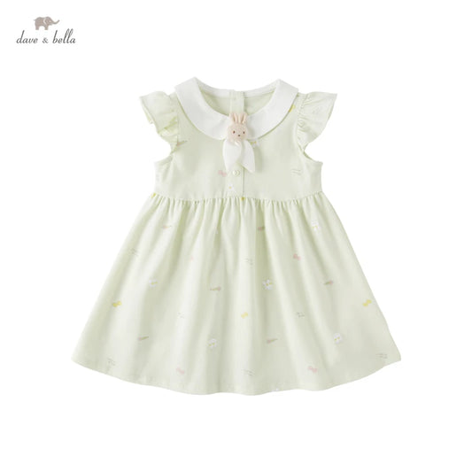 Dave Bella Summer Baby Girls Cute Rabbit Bow Floral  Dress Fashion Party Dress Kids Girl Infant Lolita Clothes DB2235514