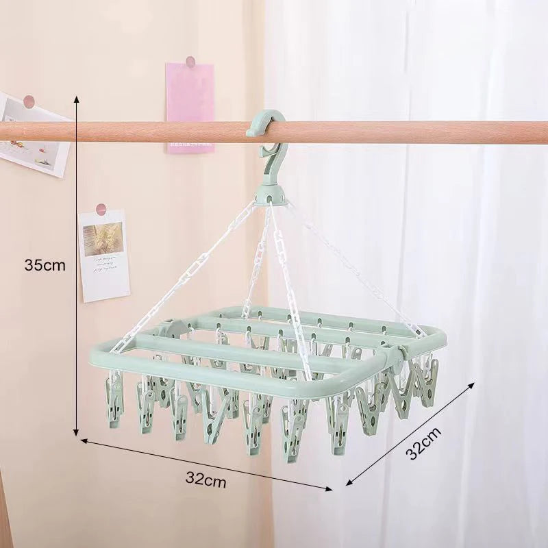 Wäscheständer mit 32 Klammern und Abtropffläche, faltbares Hängegestell für Socken, BHs, Handtücher, Unterwäsche, Mützen, Schals, Hosen, Babykleidung