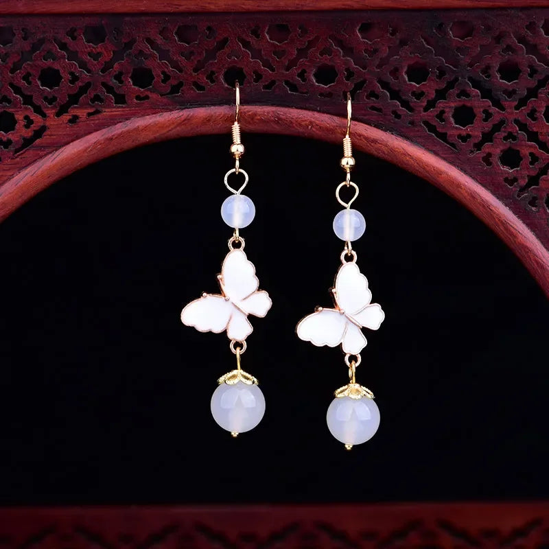 Real Jade Butterfly Earrings Fashion 925 Silver Vintage Stone Energy Luxury Bead Women Gifts Talismans Carved Natural Jewelry