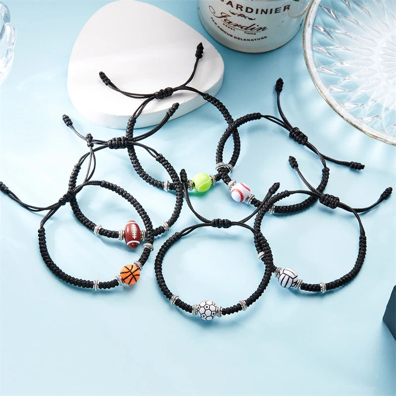 Newest Football Volleyball Basketball Baseball Bracelet For Women Woven Rope Tennis Rugby Bracelet Boys Girls Sports Jewelry