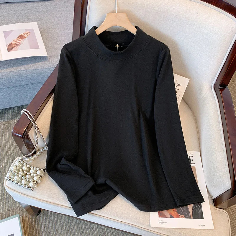 150Kg Plus Size Women's Bust 143 Autumn Winter Warm Long sleeved T-shirt Bottom Top 4XL 5XL 6XL 7XL 8XL