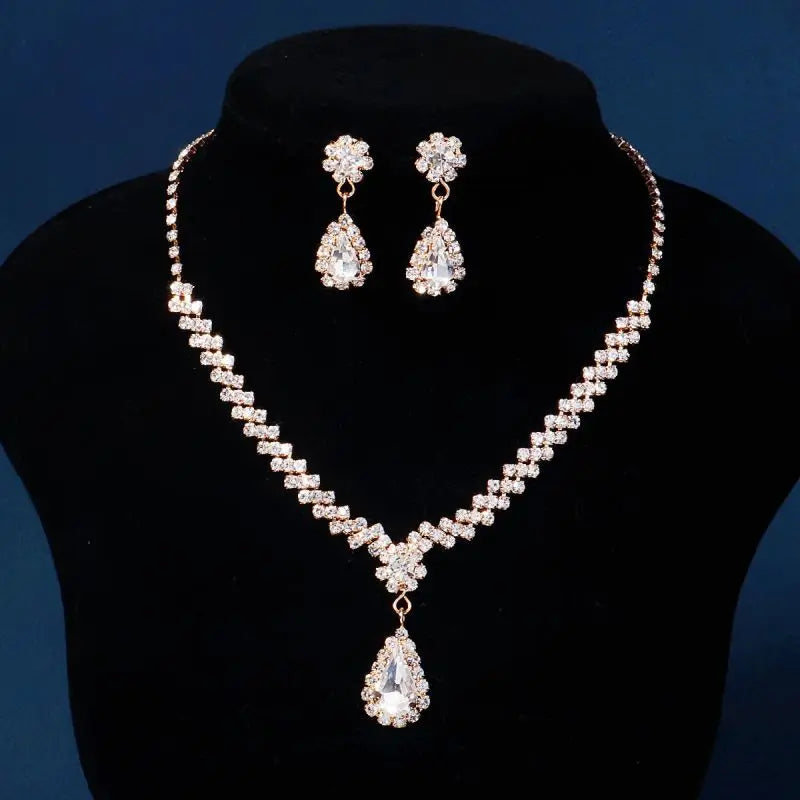 ZANLLOY New Korean necklace earrings set zircon earrings alloy chain bridal wedding two-piece wedding dress accessories