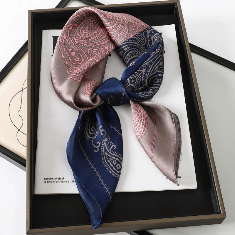 Luxury Brand 2023 Silk Square Scarf Women Cat Neck Hair Tie Band Beach Hijab Kerchief Head Headbands Bandana Female Foulard 70cm